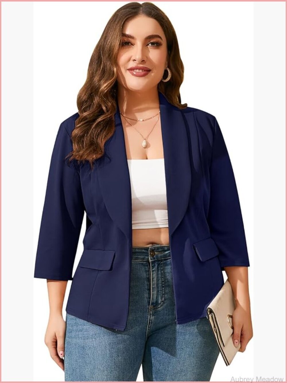 Women's Plus Size Blazer 3/4 Sleeve Pockets Work Cardigan